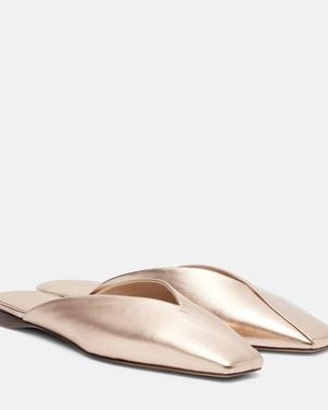 Max Mara Metallic Leather Mules - Natural