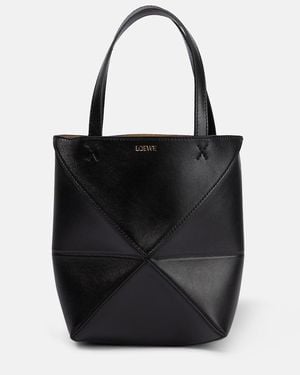 Loewe Mini Puzzle Fold Tote Handbag - Black