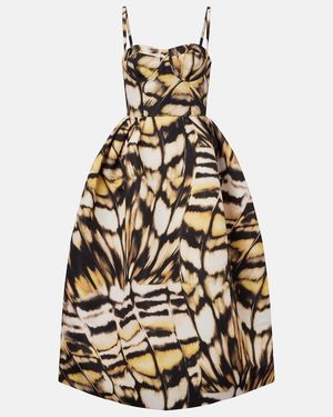 Oscar de la Renta Printed Faille Cocktail Dress - Metallic