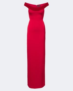 David Koma Velvet-Trimmed Off-Shoulder Satin Gown - Red