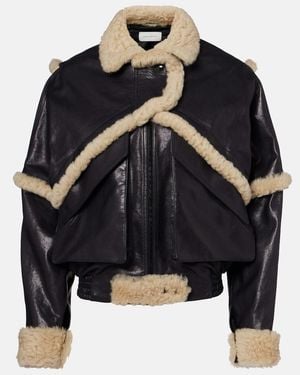 Magda Butrym Leather Jacket With Unique Fur Insert - Blue