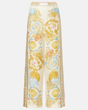 Versace Underwater Barocco Silk Palazzo Trousers - Metallic