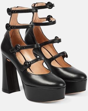 Gianvito Rossi Mary Jane Leather Platform Court Shoes - Black