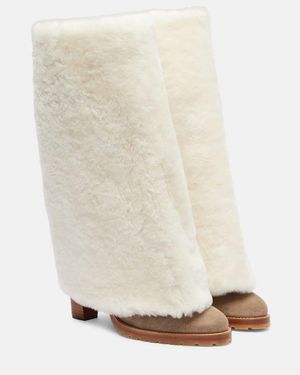 Yves Salomon Stiefel Aus Shearling Und Veloursleder - Natur