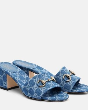 Gucci Horsebit Gg Denim Sandals - Blue
