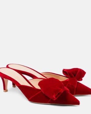 Gianvito Rossi 55 Bow-Detail Velvet Mules - Red