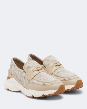 Tod's Leather-Trimmed Mesh Slip-On Shoes - White