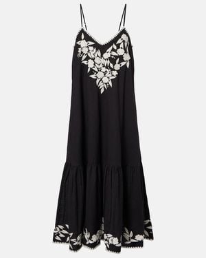 Juliet Dunn Embroidered Cotton And Linen Midi Dress - Black