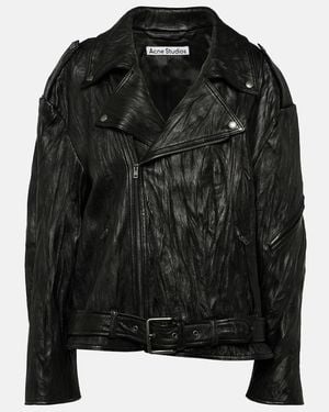 Acne Studios Linor Oversized Belted Leather Jacket - Black