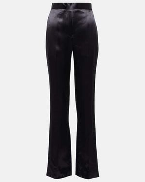 Victoria Beckham High-Rise Straight-Leg Satin Trousers - Blue