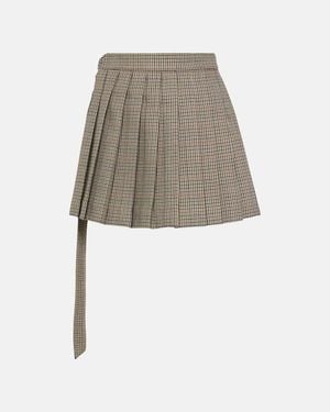 Ami Paris Pleated Houndstooth Virgin Wool Miniskirt - Natural