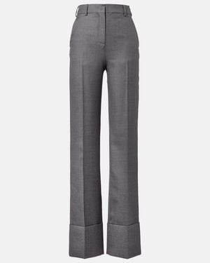Valentino High-Rise Wool Straight Trousers - Grey