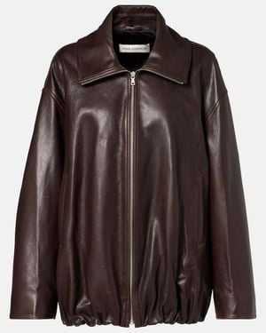Nour Hammour Elisse Leather Bomber Jacket - Brown