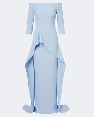Safiyaa Zetta Draped Off-Shoulder Crepe Gown - Blue