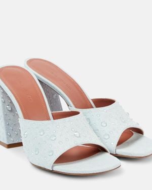 AMINA MUADDI Brigitte 95 Denim And Leather Mules - White