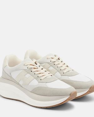 Hogan H696 Suede And Leather Platform Sneakers - White
