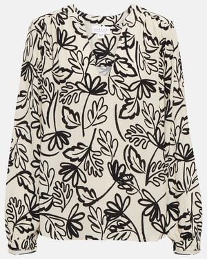 Velvet Printed Crepe Blouse - Black