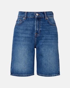 7 For All Mankind Lola Distressed Denim Bermuda Shorts - Blue
