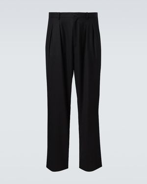 The Row Corley Virgin Wool Flannel Wide-Leg Trousers - Black