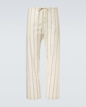 Bode Celery Striped Cotton Pajama Pants - Natural