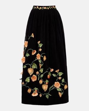 Agua Bendita Tangelo Embroidered Cotton-Blend Maxi Skirt - Black
