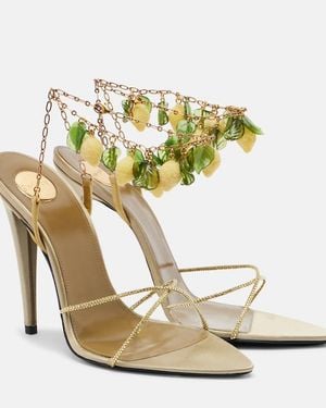 Saint Laurent Mon Cheri Embellished Suede Sandals - Metallic