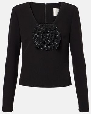 Roland Mouret Floral-Applique Embellished Crepe Top - Black