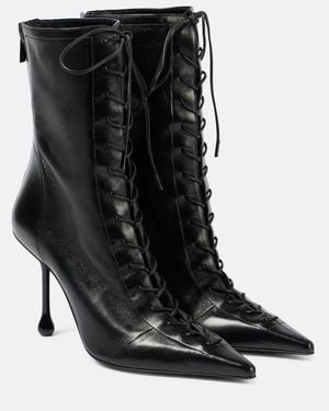 Jimmy Choo Scarlett 95 Leather Lace-Up Boots - Black
