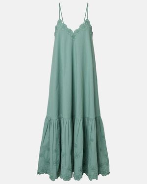 Juliet Dunn Embroidered Cotton Poplin Midi Dress - Green