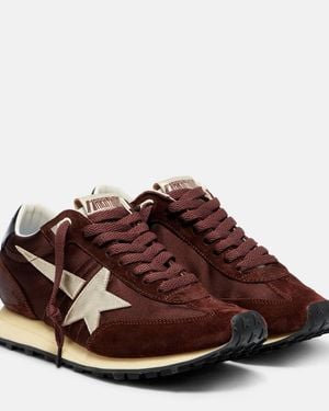 Golden Goose Running Marathon Satin And Suede Trainers - Brown