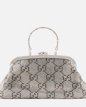 Gucci Evening Medium Crystal-Embellished Clutch - Metallic