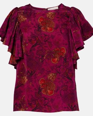 Ulla Johnson Lena Floral Silk Crepe De Chine Top - Red