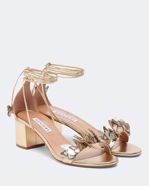 Aquazzura Papillon Applique Metallic Leather Sandals