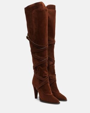 Saint Laurent Suede Knee-High Boots - Brown