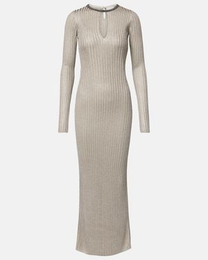 Brunello Cucinelli Monili Ribbed-Knit Lame Maxi Dress - Grey