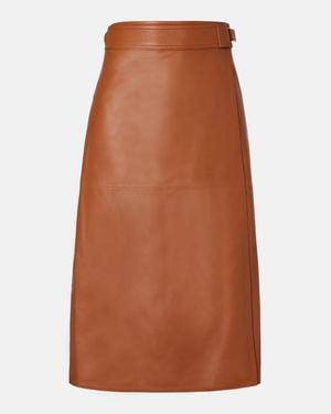 Ralph Lauren Jacqueline Leather Midi Skirt - Brown