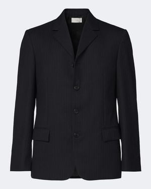 The Row Reda Chalk Stripe Wool Suit Jacket - Black