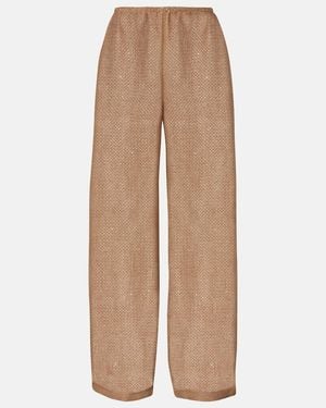 Leset Stella Sequined Linen-Blend Wide-Leg Pants - Natural