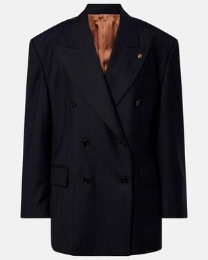 Versace Double-Breasted Oversized Virgin Wool Blazer - Blue