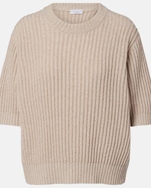 Brunello Cucinelli Pull En Cachemire Melange A Sequins - Neutre