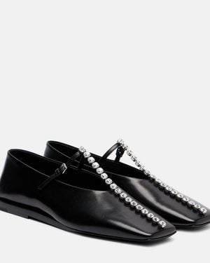 Jil Sander Crystal-Embellished Leather Ballet Flats - Black