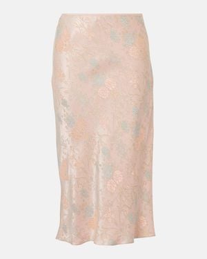 Dries Van Noten Satin Jacquard Midi Skirt - Natural