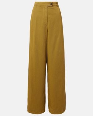 Dries Van Noten High-Rise Cotton Wide-Leg Pants - Green
