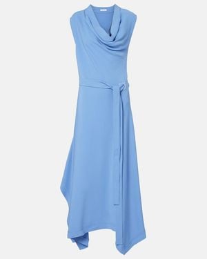 Ferragamo Gancini Draped Asymmetric Cady Maxi Dress - Blue