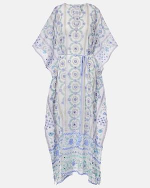 Juliet Dunn Embellished Floral Cotton Kaftan - Blue