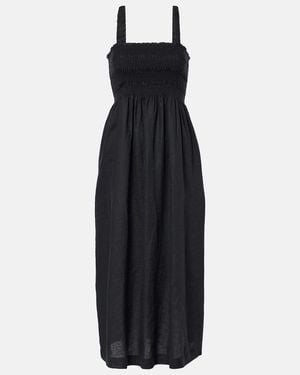 Heidi Klein La Bocana Shirred Linen Midi Dress - Black