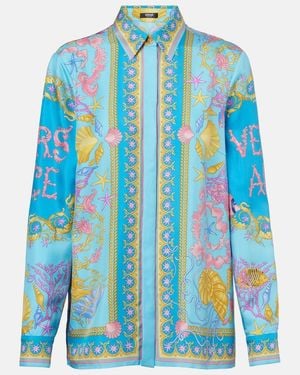Versace Underwater Barocco Silk Twill Shirt - Blue