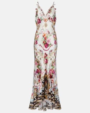 CAMILLA Floral Silk Satin Maxi Dress - White