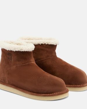 Miu Miu Shearling-Lined Suede Ankle Boots - Brown