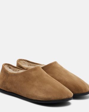 Christen Big Bootie Shearling-Trimmed Suede Slip-On Shoes - Brown
